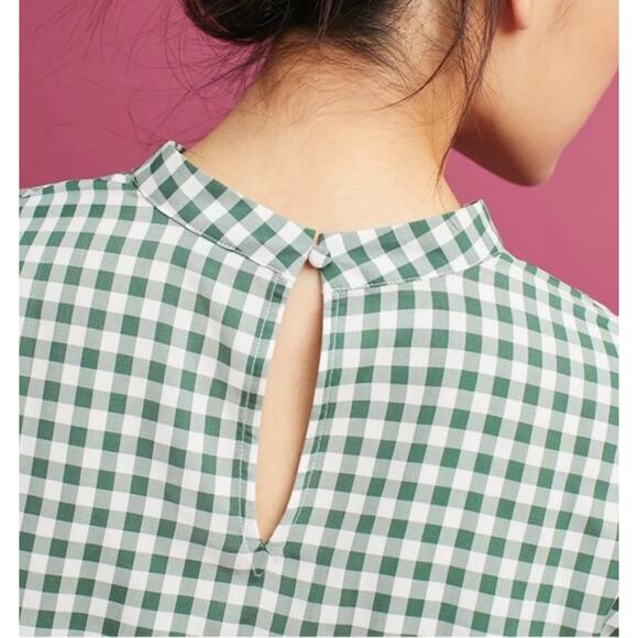 Anthropologie Sunday in Brooklyn 3/4 Sleeve Ruffled Checked Top Green Size Large - Picture 4 of 11